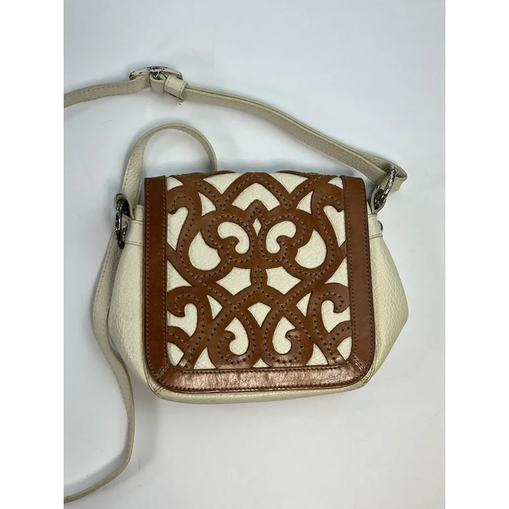 BRIGHTON GENOA Cut Out 3D Ornate Leather Flap Saddle Shoulder Crossbody Bag
